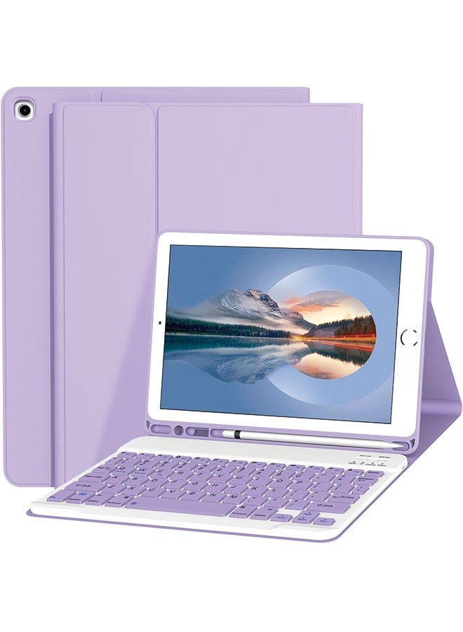 حافظة لوحة مفاتيح لجهاز iPad 9th/8th/7th Generation 10.2 بوصة 【لوحة مفاتيح لاسلكية مغناطيسية قابلة للفصل】 【تدعم 3 أنظمة】 حافظة قابلة للطي مع حامل أقلام لجهاز iPad 10.2 2021/2020/2019، بنفسجي - Image 1